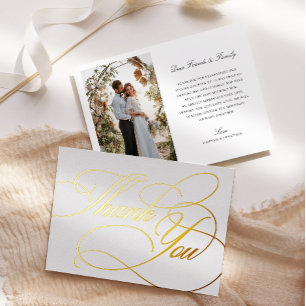 Elegant White Wedding Photo Thank You  Foil Invitation