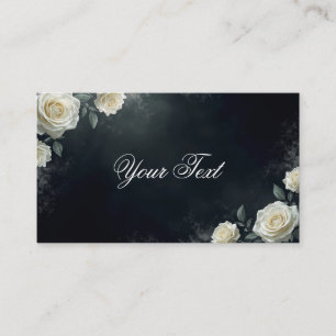 Elegant White Wedding Roses on Black Background Business Card