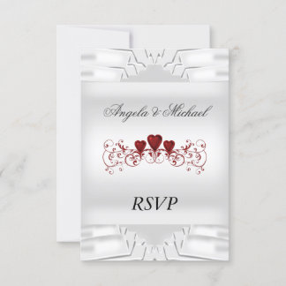 Elegant White Wedding RSVP Red Hearts Card