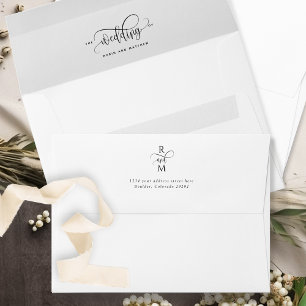 Elegant White Wedding Script and Monogram Envelope