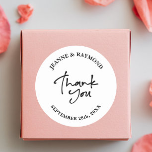 Elegant White Wedding Thank You Calligraphy Favor Classic Round Sticker