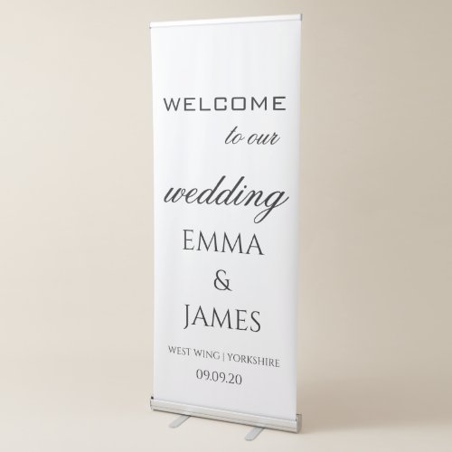 Elegant White Wedding Welcome Retractable Banner 