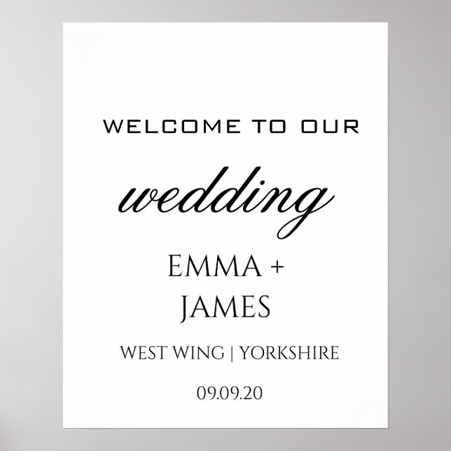 Elegant White Wedding Welcome Sign Name Poster (Front)