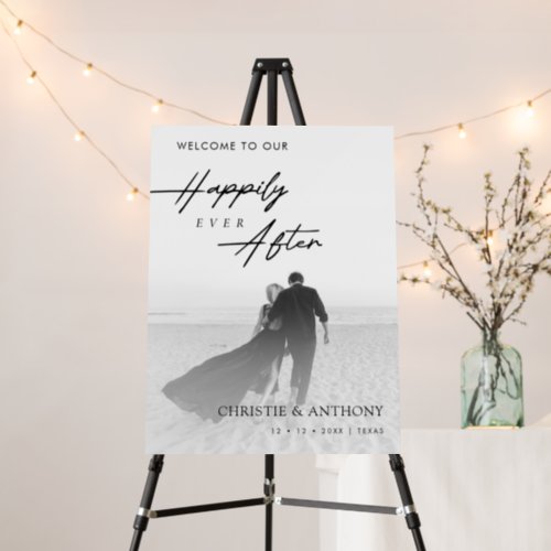 Elegant White Wedding Welcome Sign with Photo 