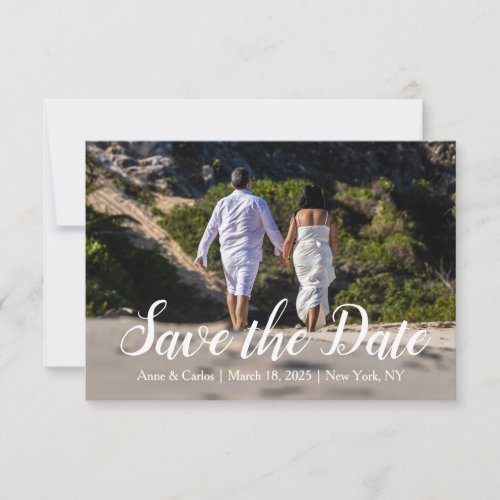 Elegant White Whimsical Calligraphy Overlay Photo Save The Date