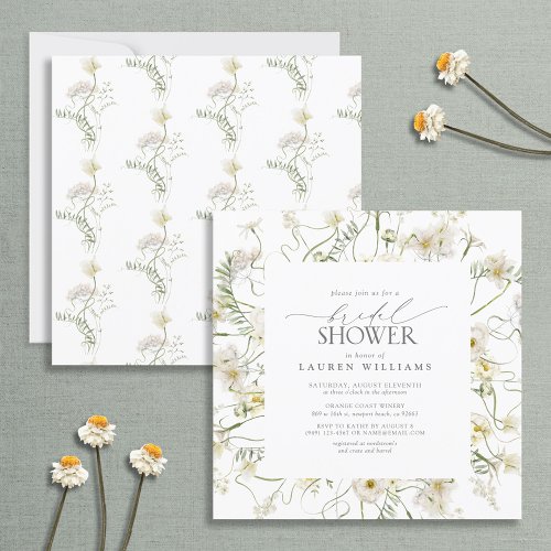 Elegant White Wildflower Floral Bridal Shower Invitation