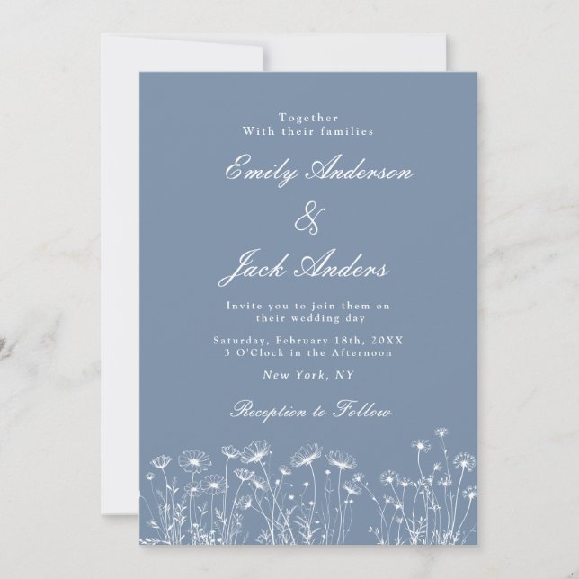 Elegant White Wildflower Periwinkle Wedding  Save The Date (Front)