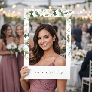 Elegant White Wildflowers Wedding Selfie Frame