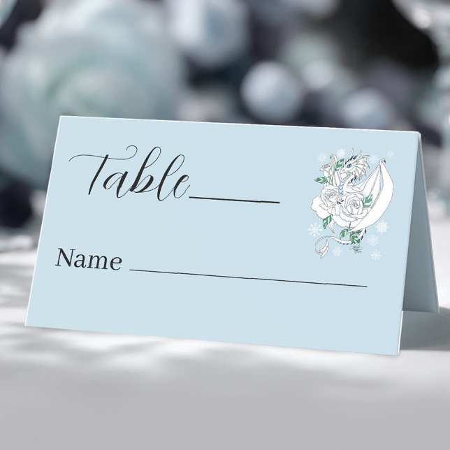 Elegant White Winter Fantasy Dragon Rose Place Card (Creator Uploaded)