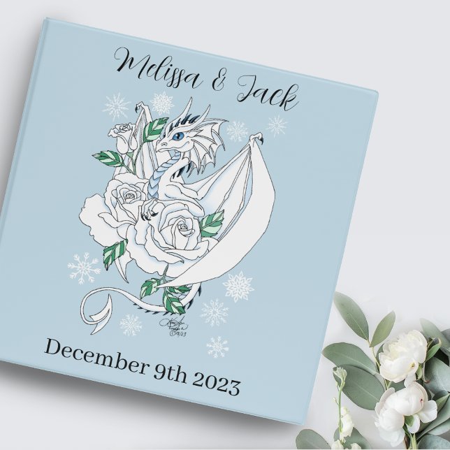 Elegant White Winter Fantasy Dragon Roses Wedding 3 Ring Binder (Creator Uploaded)