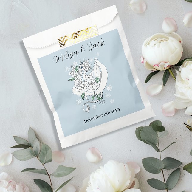 Elegant White Winter Fantasy Dragon Roses Wedding Favor Bag (Creator Uploaded)