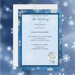 Elegant White Winter Fantasy Dragon Roses Wedding Invitation