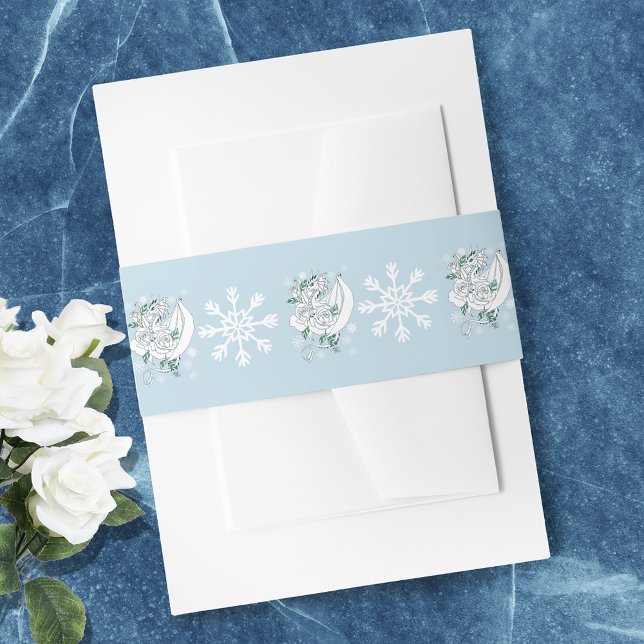 Elegant White Winter Fantasy Dragon Roses Wedding Invitation Belly Band (Creator Uploaded)