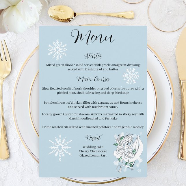 Elegant White Winter Fantasy Dragon Roses Wedding Menu (Creator Uploaded)