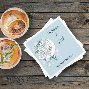 Elegant White Winter Fantasy Dragon Roses Wedding Napkins