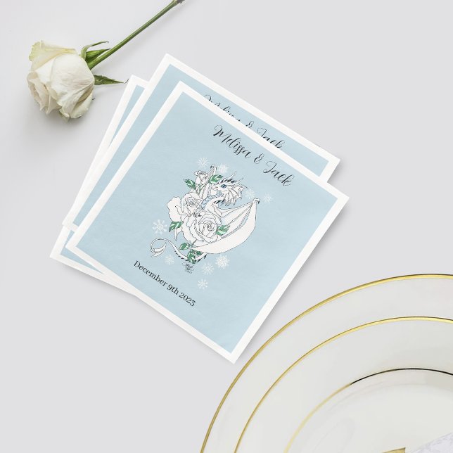 Elegant White Winter Fantasy Dragon Roses Wedding Paper Dinner Napkins (Creator Uploaded)