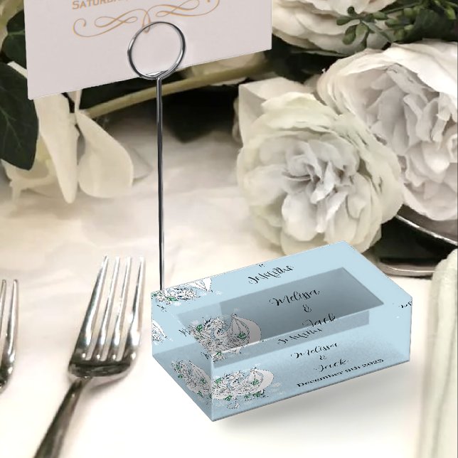 Elegant White Winter Fantasy Dragon Roses Wedding Place Card Holder (Creator Uploaded)
