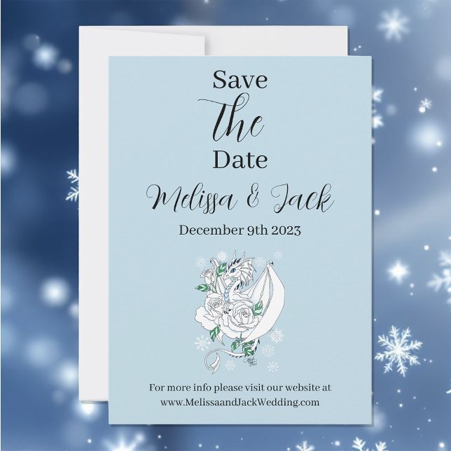 Elegant White Winter Fantasy Dragon Roses Wedding Save The Date (Creator Uploaded)