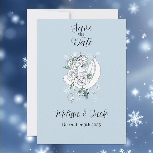 Elegant White Winter Fantasy Dragon Roses Wedding Save The Date (Creator Uploaded)