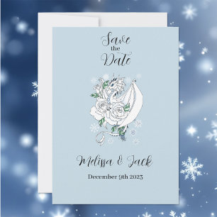 Elegant White Winter Fantasy Dragon Roses Wedding Save The Date