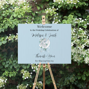 Elegant White Winter Fantasy Dragon Roses Wedding Sign