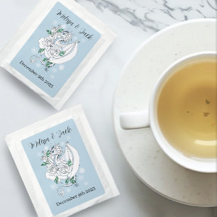 Elegant White Winter Fantasy Dragon Roses Wedding Tea Bag Drink Mix