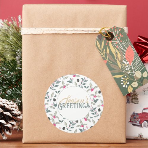 Elegant White Winter floral Watercolor Christmas Classic Round Sticker