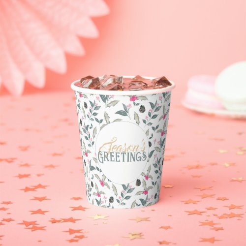 Elegant White Winter floral Watercolor Christmas Paper Cups
