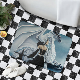 Elegant White Winter Gothic Dragon Queen Fantasy Bathroom Mat