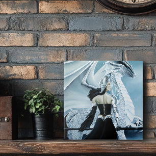 Elegant White Winter Gothic Dragon Queen Fantasy Ceramic Tile