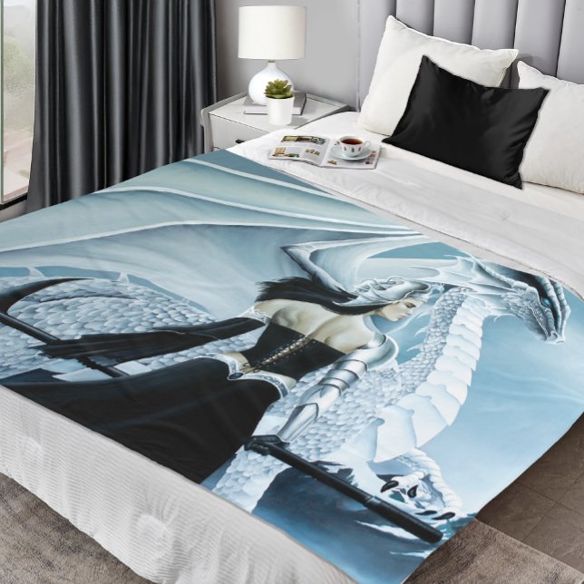 Elegant White Winter Gothic Dragon Queen Fantasy Fleece Blanket (Creator Uploaded)