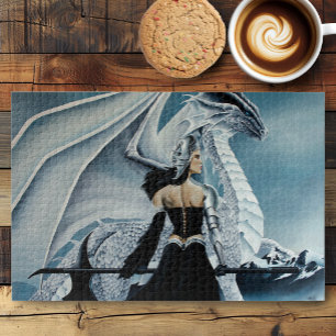 Elegant White Winter Gothic Dragon Queen Fantasy Jigsaw Puzzle
