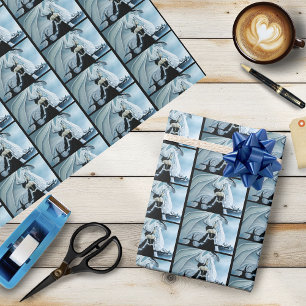 Elegant White Winter Gothic Dragon Queen Fantasy Wrapping Paper