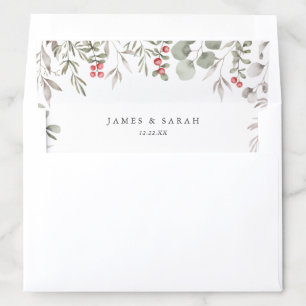 Elegant White Winter Greenery Botanical Wedding Envelope Liner
