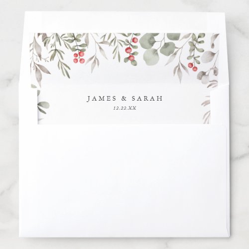 Elegant White Winter Greenery Botanical Wedding Envelope Liner