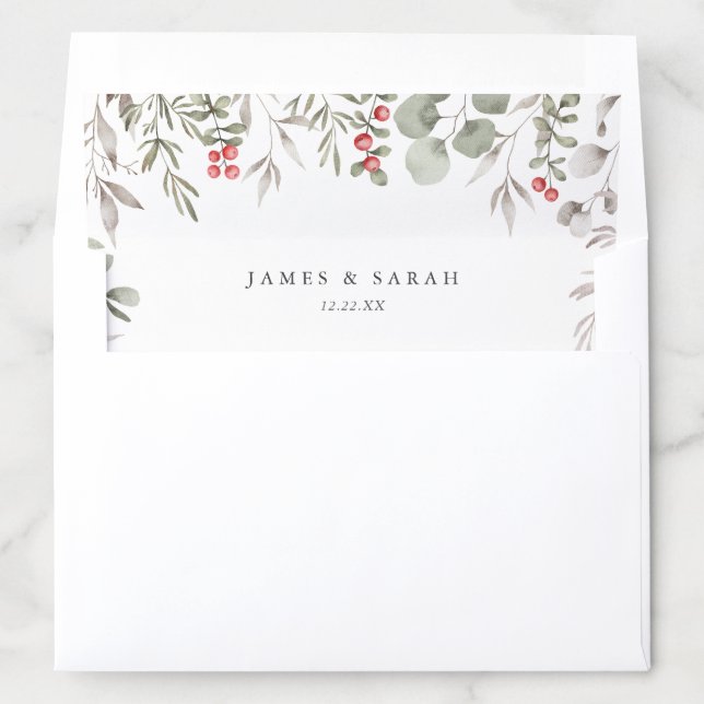Elegant White Winter Greenery Botanical Wedding Envelope Liner (In Envelope)