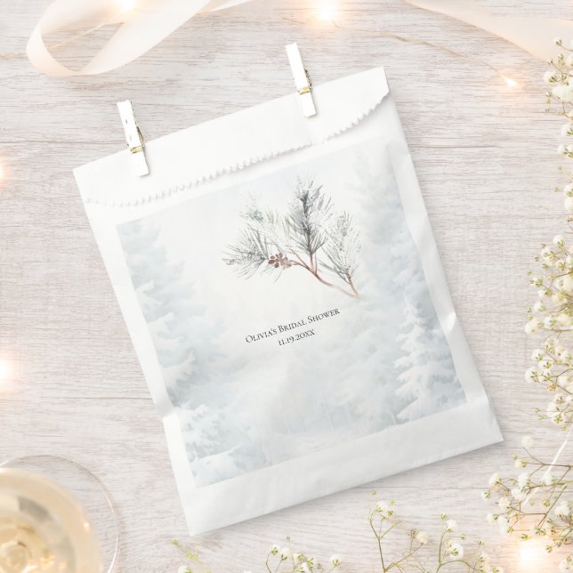 Elegant White Winter Pine Bridal Shower Favor Bag (Clipped)