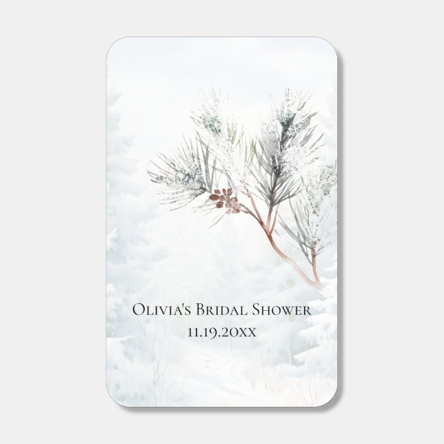 Elegant White Winter Pine Bridal Shower Matchboxes (Front)