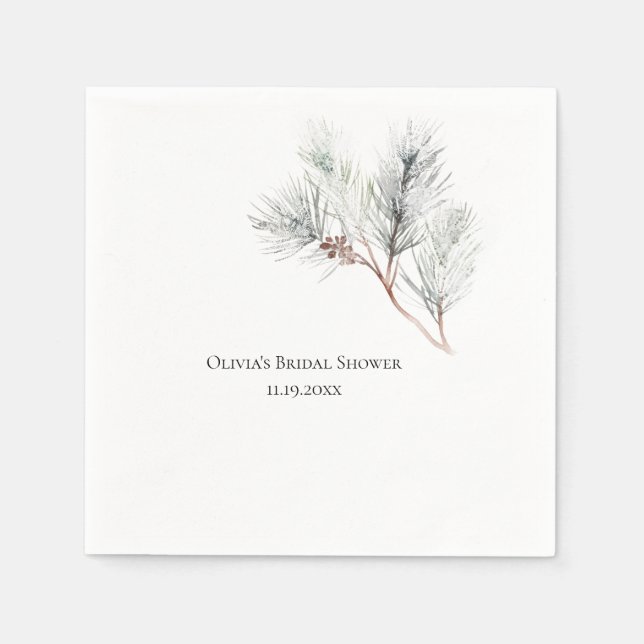Elegant White Winter Pine Bridal Shower Napkins (Front)