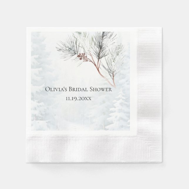 Elegant White Winter Pine Bridal Shower Napkins (Front)