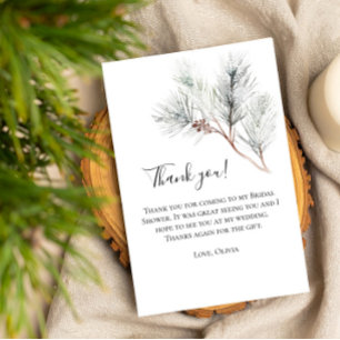 Elegant White Winter Pine Bridal Shower Thank You Card