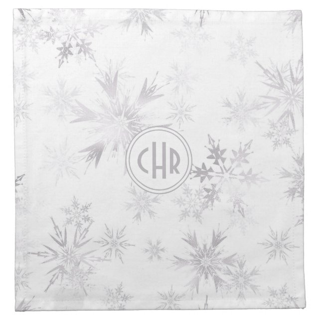 Elegant White Winter Snowflakes Cloth Napkin (Front)