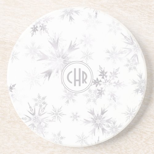 Elegant White Winter Snowflakes Coaster