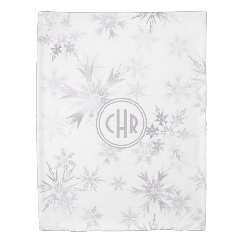 Elegant White Winter Snowflakes Duvet Cover