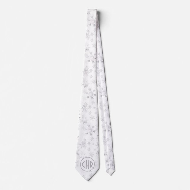 Elegant White Winter Snowflakes Neck Tie (Front)