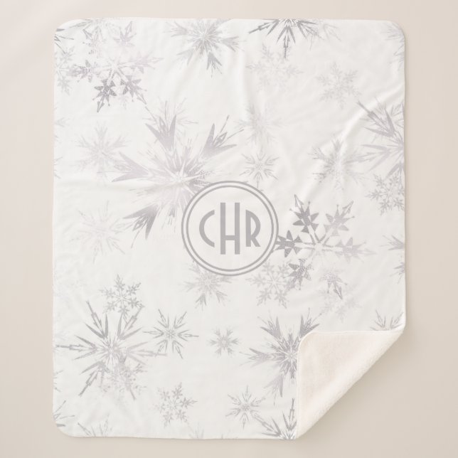 Elegant White Winter Snowflakes Sherpa Blanket (Front)