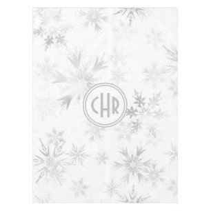 Elegant White Winter Snowflakes Tablecloth