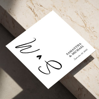 Elegant White with Black Custom Initials Wedding Napkins