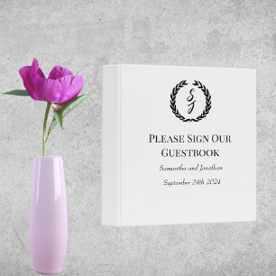 Elegant White with Black Monogram Wreath Guest Boo 3 Ring Binder