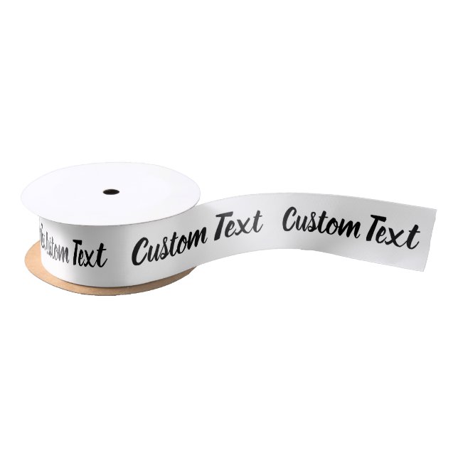 Elegant White with Black Script Text Template Satin Ribbon (Spool)